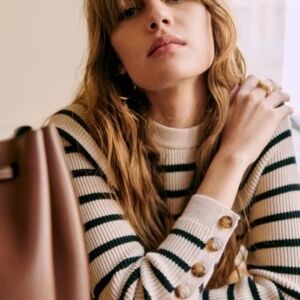 Sezane Sami sweater/jumper - natural/navy, size S